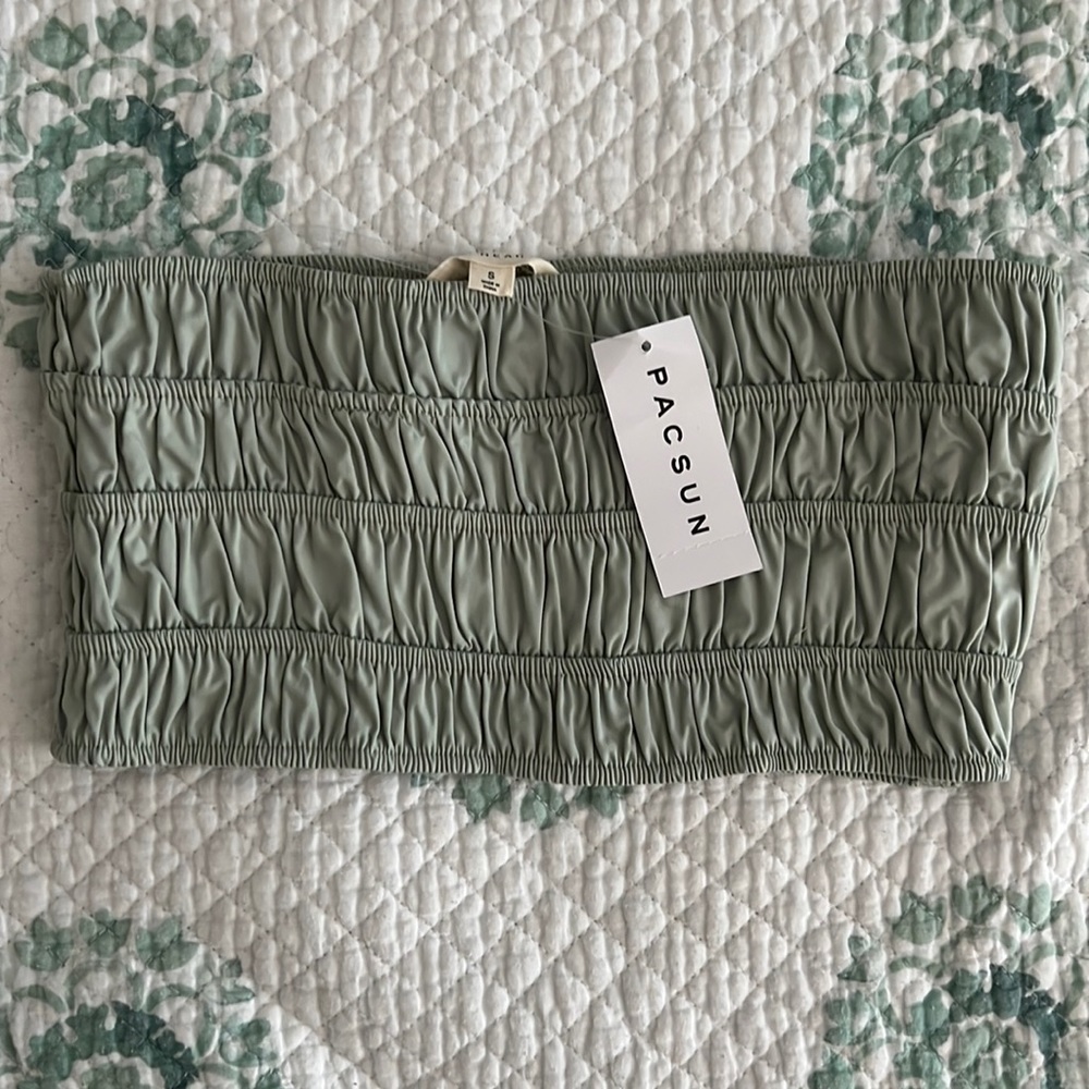 PacSun LA Hearts Sage Green Ruched Tube Top Size S